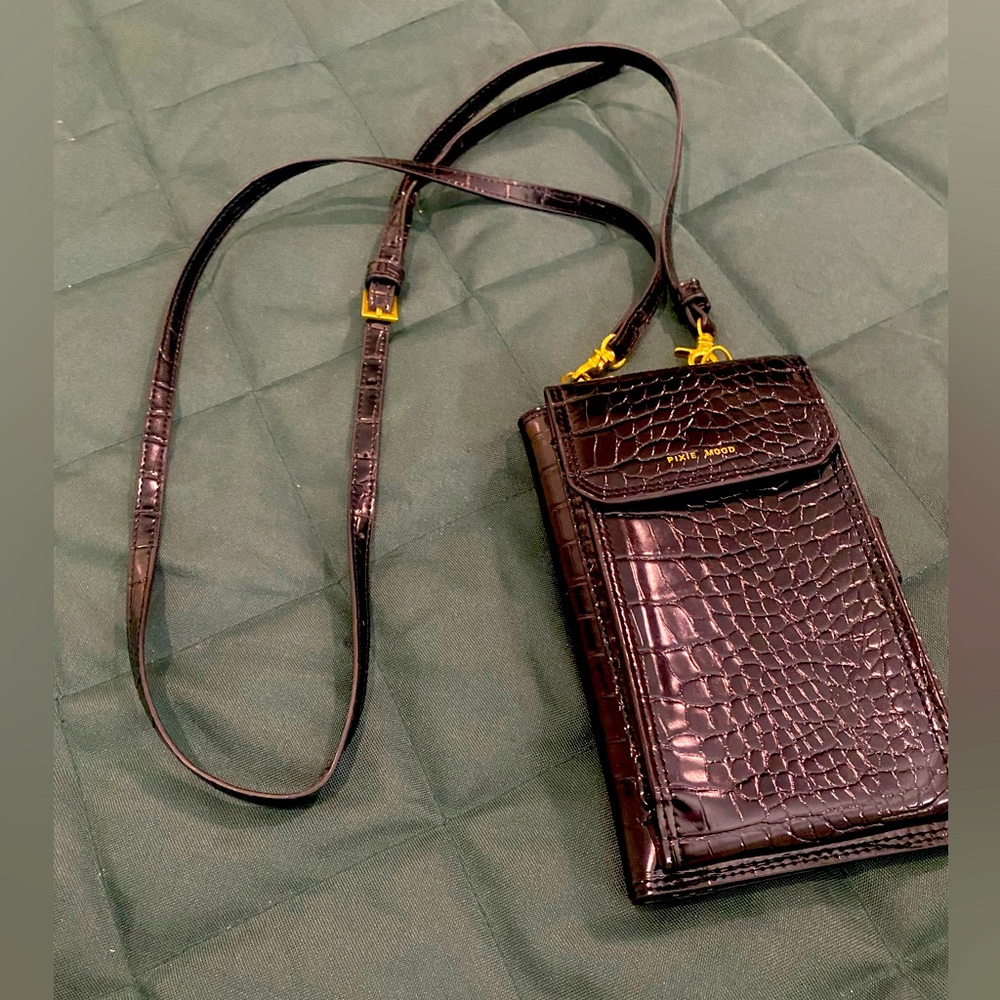 Pixie Mood, Rae Phone Crossbody Bag, Black with Gold detail